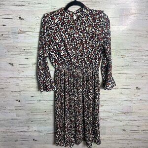 Oak + fort midi dress pleated ruffle o/s brown long sleeve